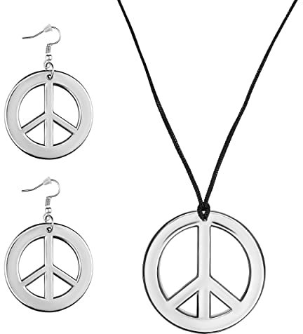Balinco 3-teilliges Hippie Set mit Peace Ohrringen | Peace Kette Silber für Damen