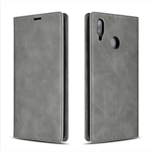 QLTYPRI Hülle für Huawei P20 Lite, Premium Dünne Ledertasche Handyhülle mit Kartenfach Ständer Flip Schutzhülle Kompatibel mit Huawei P20 Lite - Grau