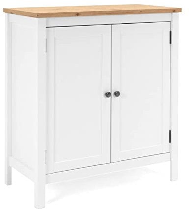 Homestyle4u 2125, Kommode Sideboard Weiß Holz Schrank Wohnzimmerschrank Flurschrank Anrichte mit 2 Türen