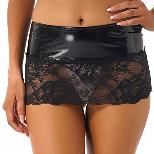Freebily Femme Mini Jupe Soirée Cocktail Cuir Dentelle Splice Jupe Courte Moulante Danse Bal Extensible Mini Jupe Crayon Nuit Clubwear Noir S-XXL W Noir S