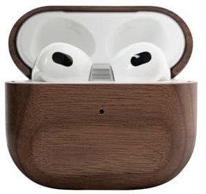 OAKYWOOD Walnut Headphones Protective Case Compatible with AirPods 3 Handmade from Real Wood and Coated with Natural Oils Fall Protection Compatible with Qi/Magsafe Chargers