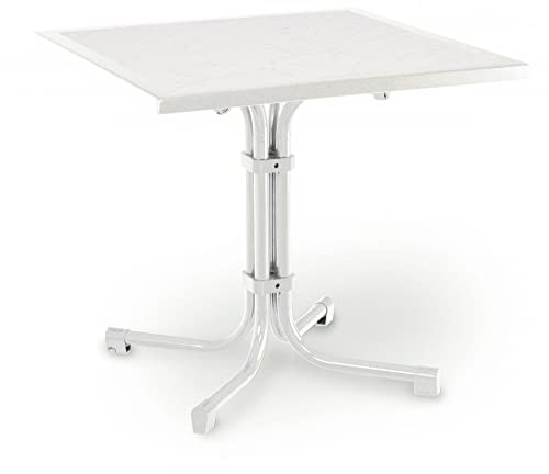 Beauty.Scouts Klapptisch quadratisch 80x80x72cm 4-Bein-Gestell Gartentisch Gartentisch Esstisch Garten Outdoor Tisch Terrassentisch Balkontisch Farbe weiß/marmor