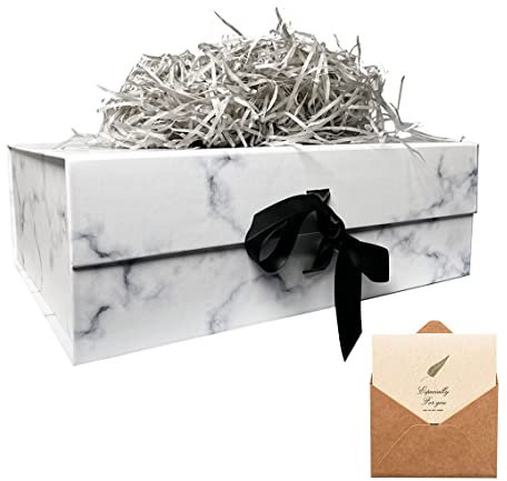 Marmor Geschenkbox 33x26x11cm, Geschenkkarton mit Magnetisch Deckel und Schleife für Hochzeiten, Weihnachten, Geburtstage, Jubiläen Geschenkverpackung Box