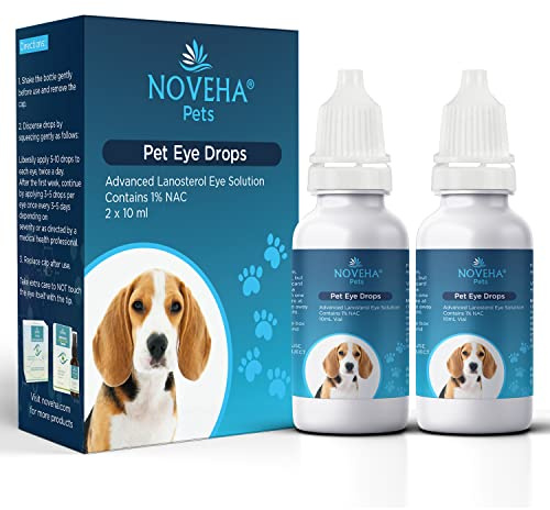 NOVEHA Pet Drops | Advanced Lanosterol Solution + NAC | Therapeutic Lubricating Drop for Dog & Cats - 2 x 10 mL