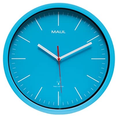 Maul Wanduhr MAULjump Ø 30,5 cm | stilvolle Funkuhr aus Mineralglas | automatische Zeiteinstellung | ideal geeignet im Büro, Homeoffice und am Arbeitsplatz | inklusive Batterie | Blau