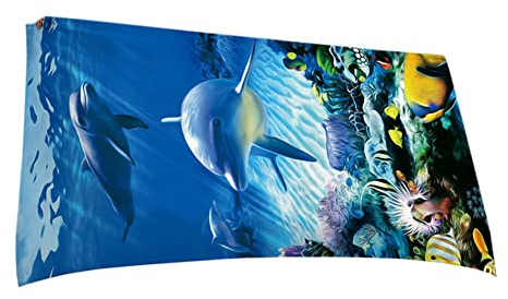 PAEOYC Strandtuch Mikrofaser Schnelltrocknend Leicht Sandfreies Tragbares Campinghandtuch Camping Handtücher für Mädchen Badetuch Schwimmbadtuch Microfaser Groß Unterwasser Welt(Blau0 160x160CM)