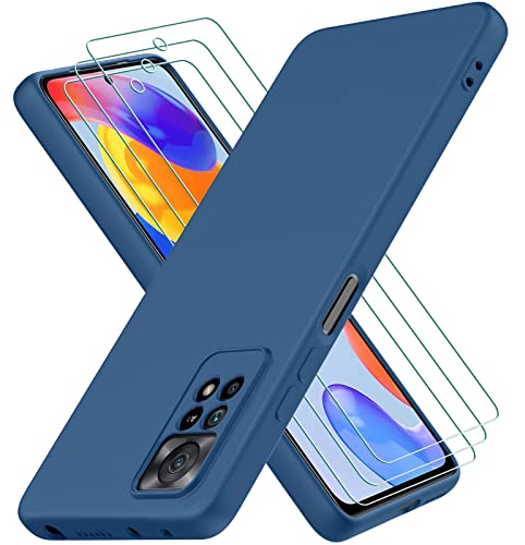 Funda para Xiaomi Redmi Note 12 Pro 4G / Redmi Note 11 Pro 4G / 5G / Note 11E Pro con 3 Piezas Cristal Templado, Carcasa de Sedoso-Tacto Suave Silicona, Case Protectora Anti-Choque Arañazos, Azul
