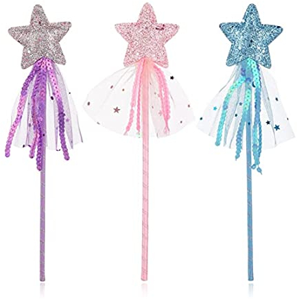 DULSPUE 3 Stück Glitter Star Magic,Wand Fairy Star Magic Sticks Kinderfee Zauberstab Fee Stab Mädchen Pentagramm Fee Zauberstab Zauberstab für Kostüm Requisiten Cosplay Birthday Party Supply