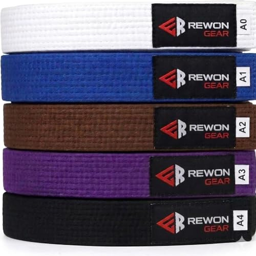 REWON Jiu Jitsu Gürtel (Weiße, A2) – Premium BJJ-Karategürtel, extra dick, 100% Baumwolle, Taekwondo Budo, Kickboxen, Sportkarategürtel für Erwachsene und Kinder