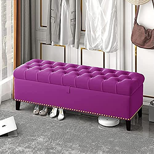 Samt-Aufbewahrungsbank, Deluxe-Aufbewahrungsfußhocker, Bettendebank, Bank Mit Knöpfen,Lila,80X40X45Cm(31X16X18Zoll)