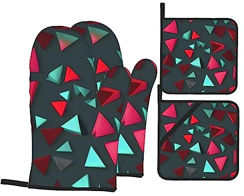Set di guanti da forno e presine triangolari, ad alta resistenza al calore, anti-bruciatura, set da cucina in quattro pezzi per scoprire la piastra terminale del forno a microonde all'aperto