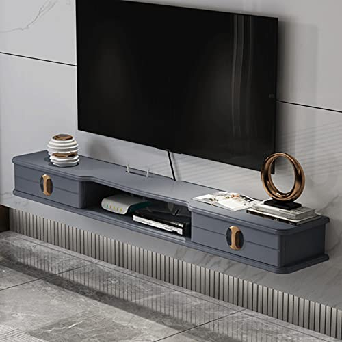 JUNNIU Schwimmendes Unterhaltungsregal, an der Wand montierter TV-Ständer, schwimmendes Medienregal, TV-Konsoleneinheit, Wand-TV-Schrank, Aufbewahrungsregale, Möbel mit 2 Schubladen für Wohnzimmer,