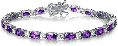 FANCIME Tennisarmband Damen 925 Sterling Silber Amethyst Tennis Armband Geburtsstein Geschenk Schmuck für Damen Mädchen, Länge 19 cm