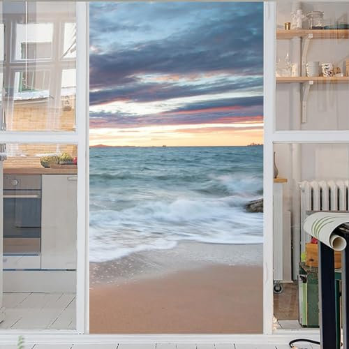 Meer Fensterfolie Motiv Strand 3D Fensterfolie Blickdicht Glasaufkleber Statisch Selbsthaftend Ohne Kleber Uv Schutz Fensterfolie Milchglas 50x120cm