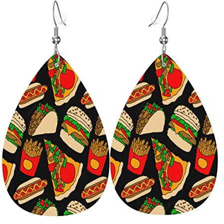 Ohrringe Pizza Burger Hotdog Pommes Frites Tacos Leder leichte Blatt baumeln süße Ohrringe Tropfenohrringe