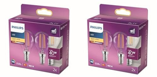 PHILIPS LED Premium Classic Light Bulb Twin Pack [E14 Edison Screw] 4.3W, 40W Equivalent, Warm White (2700K). (Pack of 2)