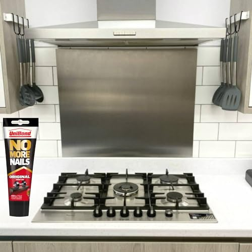 Stainless Steel Kitchen Splashback With Adhesive Included 0.9mm 1.2mm Thick No More Nails (1.2mm, 600mm x 800mm)
