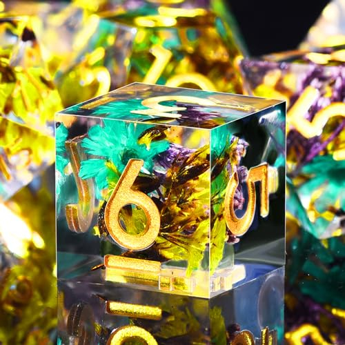 SIQUK 7 Stück Polyedrische Würfel Set 7 Polyedrische Würfel D4 D6 D8 D10 D12 D20 D% Spielwürfel für Dungeons and Dragons DND RPG MTG, Gelb & Violett Glenflower