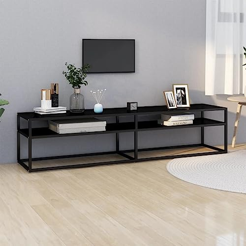 Meuble TV suspendu - Noir - 180 x 40 x 40,5 cm - Verre trempé