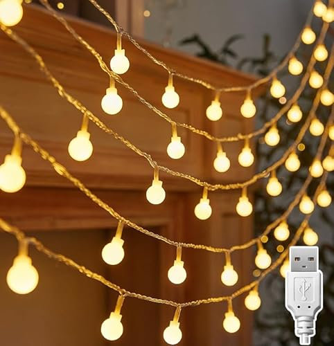Kimuwote Lichterkette Innen, 7M 40LED Kugel Lichterkette, LED lichterkette Usb-Stromversorgung,ideal für Außen, Weihnachten, Hochzeit, Party, Garten (Warmweiß)