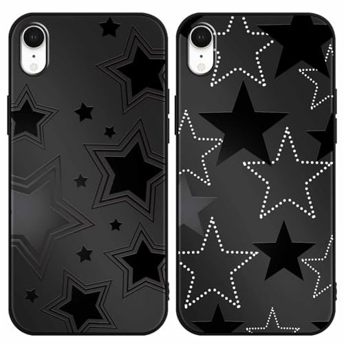 Foonary 2 Stück schwarze Druck-Handyhülle, kompatibel mit iPhone XR 6,1 Zoll (15,5 cm), schlanke, weiche Silikon-Schutzhülle mit Mode-Stern-Design, ästhetische Muster, stoßfeste