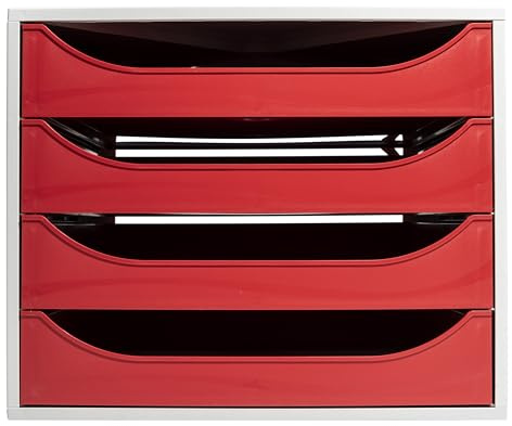 Exacompta - Ref. 2286107D Ecobox Sparmodul mit Schubladen – Einzelbox mit 4 Schubladen für A4- und A4-Dokumente – Maße: 34,8 x 28,4 x 23,4 cm – Farbe: Rot