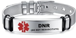 AITENME Medical Armband für Damen Männer Armreif,Personalisierte Medizinische Alert ID Notfallarmband Medizinisch Damen Uhrenarmband，Medizinischer Armband aus Edelstahl (DNR)