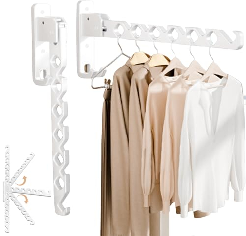 2 ganchos plegables para colgar ropa, percheros de pared, ganchos plegables, ganchos para colgar ropa, colgadores de pared, giratorios 180°, para balcón, cuarto de baño, color blanco