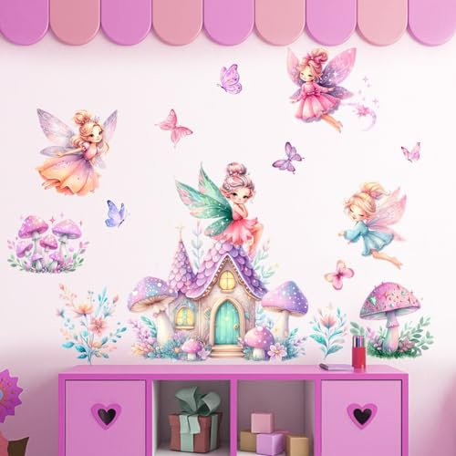 COVPAW Wandaufkleber Mädchenzimmer Wandtattoo Kinderzimmer Mädchen Schloss Wandsticker Babyzimmer Wandsticker Kids Kindergarten Geschenk Mädchen Kindertag Geburtstag (WFEEPILZCASTLE)
