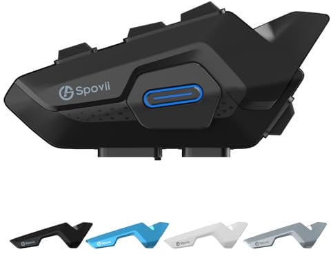 Spovii H9 Interfono Moto, Auricolare Casco Moto Bluetooth 5.1 Sistema di Comunicazione Senza Fili, Condivisione Musica & Assistente Vocale (Singolo)