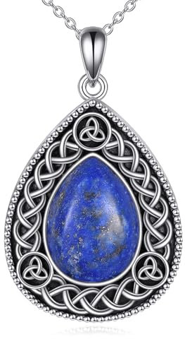 Lapislazuli Teardrop Anhänger Kette Sterling Silber Lapislazuli Schmuck Keltische Knoten Kette Achat Irish Schmuck Geschenke für Damen