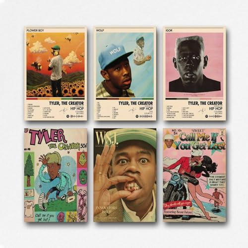 BBLKDZTX Tyler The Creator Albumcover-Poster, Musik-Leinwandposter für Schlafzimmer, Ästhetische Wandkunst und Drucke, 20 x 30 cm, 6 Stück