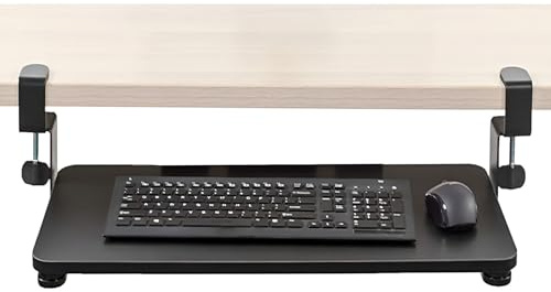 KXAOXGRC Keyboard tray under desk, Adjustable C Clamp Key board Tray Under Desk Keyboard and Mouse Platform with Retractable Computer Drawer(52x25cm)