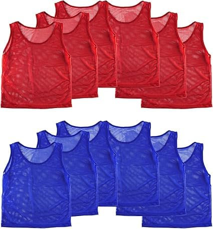 Fußball-Lätzchen, Sport-Trainings-Netz-Lätzchen für Kinder, wendbar, nummeriert, für Fußball, Basketball, Fußball, Volleyball, Blau und Rot, 24 Stück, Blau / Rot, S