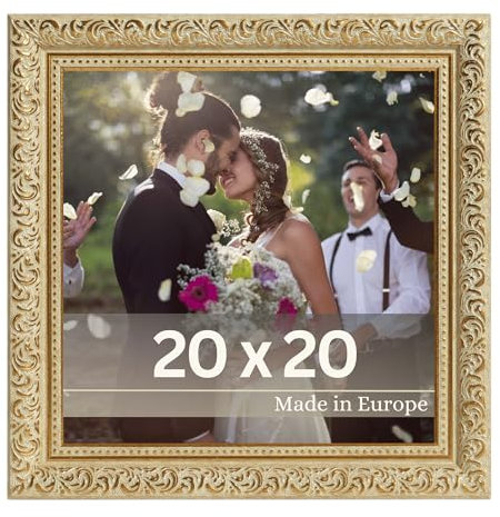 VictoR Vintage Bilderrahmen „Rubens“ in 20x20 cm Gold Grün - Leiste: 30x20mm - Echtglas - Fotorahmen Barock - Antik - Bilderrahmen 20x20 Gold - Quadratisch