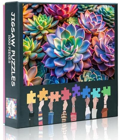 1000 Pieces Jigsaw Puzzle for Adults - Colorful Succulent Art with Premium Puzzle Board, Vibrant Botanical Puzzles for Adults, Challenging Plant Lover Gift - 27.5x19.7 Inches