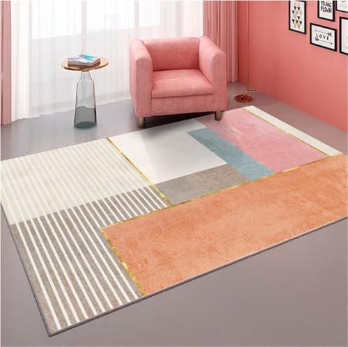 Petit tapis de chambre moderne 50 x 80 cm rose motif géométrique tapis pour adultes confortable et orange