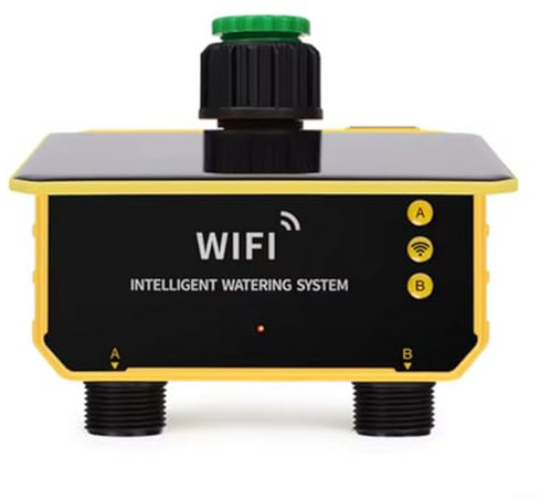 CNANRNANC WiFi Water Timer 2 Zones, Smart WiFi Solar Irrigation Timer with App Control, Dual Outlet Automatic Watering System for Garden Lawn Greenhouse(2 Outlets)