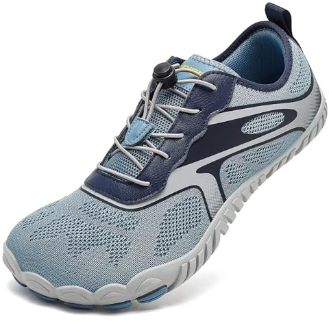 HOBIBEAR Mens Barefoot Shoes Womens Trail Running Sneakers Unisex Wide Toe Minimalist Trainers Lightweight Grounding Comfortable Flexible Knit for Work Out Hiking Fitness Walking Blue