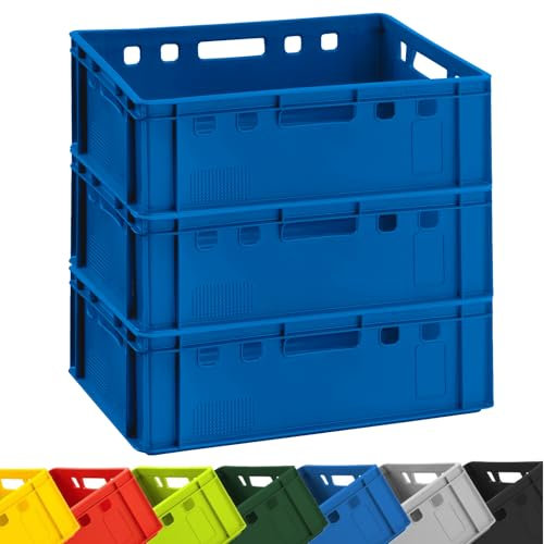 BURI 3x Fleischkiste E2 Fleischerkiste Blau 60x40x20cm Metzgerkiste Lagerkisten Stapelkisten | Eurobox Made in Germany lebensmittelecht, robust, stapelbar