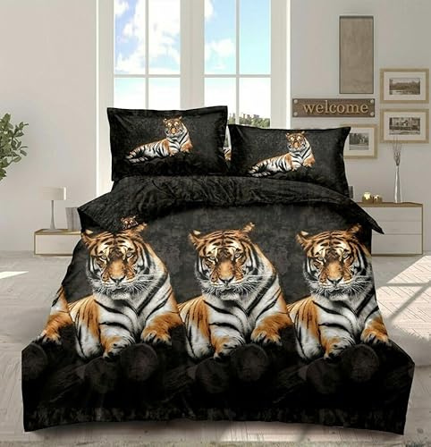 PRIME LINENS 3D Duvet Cover Set 4 Piece Microfiber Printed Design Quilt Cover Bedding Set with Pillow Cases and Extra Fitted Sheet Machine Washable (3D Printed 346, Double 4 Piece)