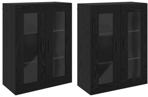 vidaXL Wall Mounted Cabinets 2 pcs Black oak 69.5 x 34 x 90 cm, Dining Room, Rectangular Storage Cabinet, Modern Rustic Wall Unit, Display Shelving, Home Organization Solution, Glass Doors