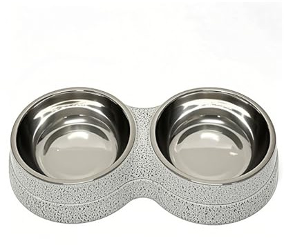 Edelstahl Napf Hund Fressnäpfe für Hunde,Hundenäpfe Futternapf 300 ml, rutschfest Doppel Napfset Hundenapf Katzennapf Fressnapf für Mittelgroße und kleine Hunde, Katzen (grau)