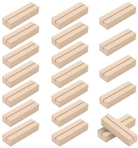WISYOK Kartenhalter Holz, 20 Stück, Tischkartenhalter, 10×3×2cm | Kartenständer Holz, Postkartenhalter, Holzständer, Menükartenhalter, Fotohalter für Hochzeiten, Partys und Bankette