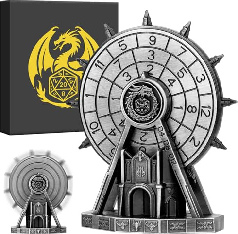 DND Würfel Spinner, Riesenrad 7-in-1 Metall Würfel Set mit Geschenkbox, Roulette Spiel, Brettspiel D&D Zubehör, DND Starter Set, Spinner für RPG MTG, Drachen Geschenk für Männer Frauen, Dunkel Silber