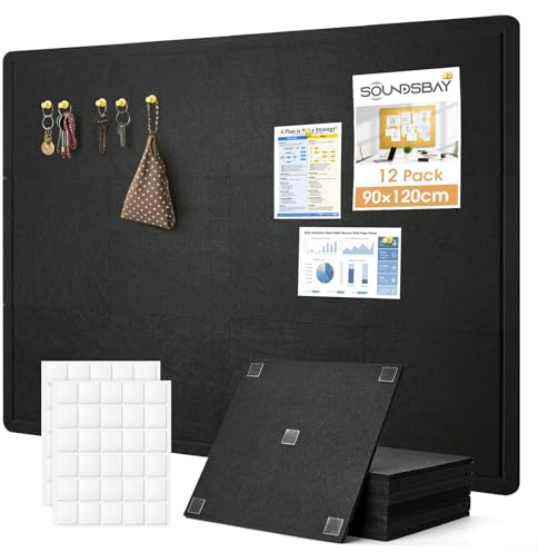 Soundsbay Filz Pinnwand mit Kleber Schwarz 120x90cm | Großes, Pinwand, Korktafel Filzboard Memotafeln Memo Boards Bulletin Board Wanddekoration für Büro Küche, Fotos Memos