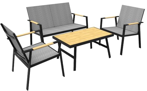 RANSENERS Premium Gartenmöbelset inkl. 2 Sessel Gartenbank Tisch - Aluminium Rahmen und Polyrattan Sitzfläche für Innen und Außen