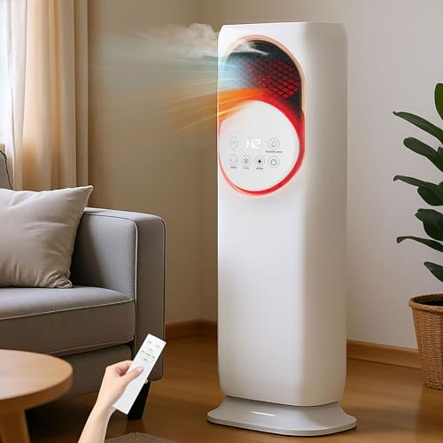 MoraRise 4 in 1 Fan Heater and Cooler with Humidifier, Space Heaters Fan for Home Office, 120°Oscillating, 2 Heating & 3 Cooling Weed Speed,12H Timer, 4L Water Tank (White,1800W)