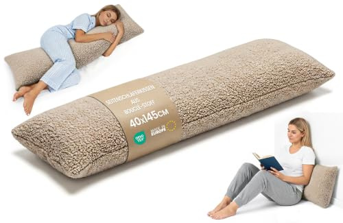 Seitenschläferkissen 40x145 cm aus Bouclé mit Bezug – Stillkissen Schwangerschaftskissen Body Pillow Lagerungskissen Schlafkissen langes Kissen für Seitenschläfer – Öko-Tex