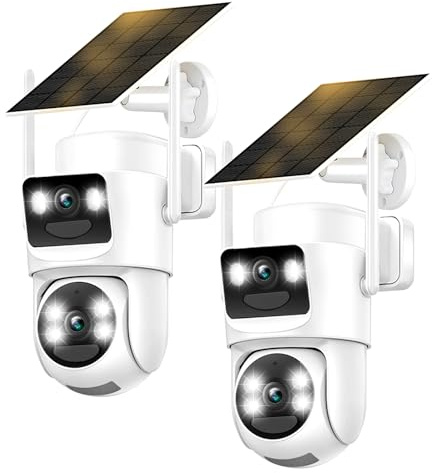 8MP Telecamera WiFi Esterno Senza Fili con Pannello Solare, 4K Videocamera di Sorveglianza Wi-Fi con Doppio Obiettivo,Batteria 15000mAh,2.4G/5GHz,Visione Notturna a Colori,355°PTZ,Audio Bidirezionale